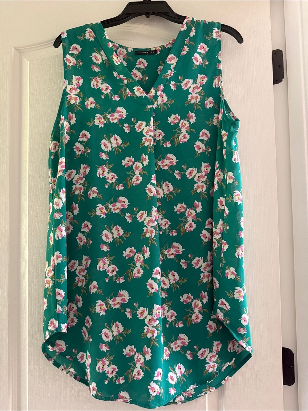 West Kei Teal Floral Scoop Neck Top